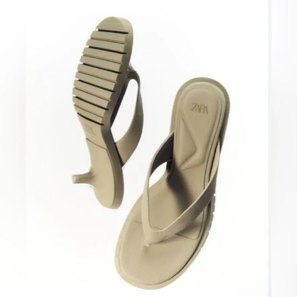 Zara Beige Heel Thong Sandals - Size 38 (US 7.5-8) - Picture 2 of 6